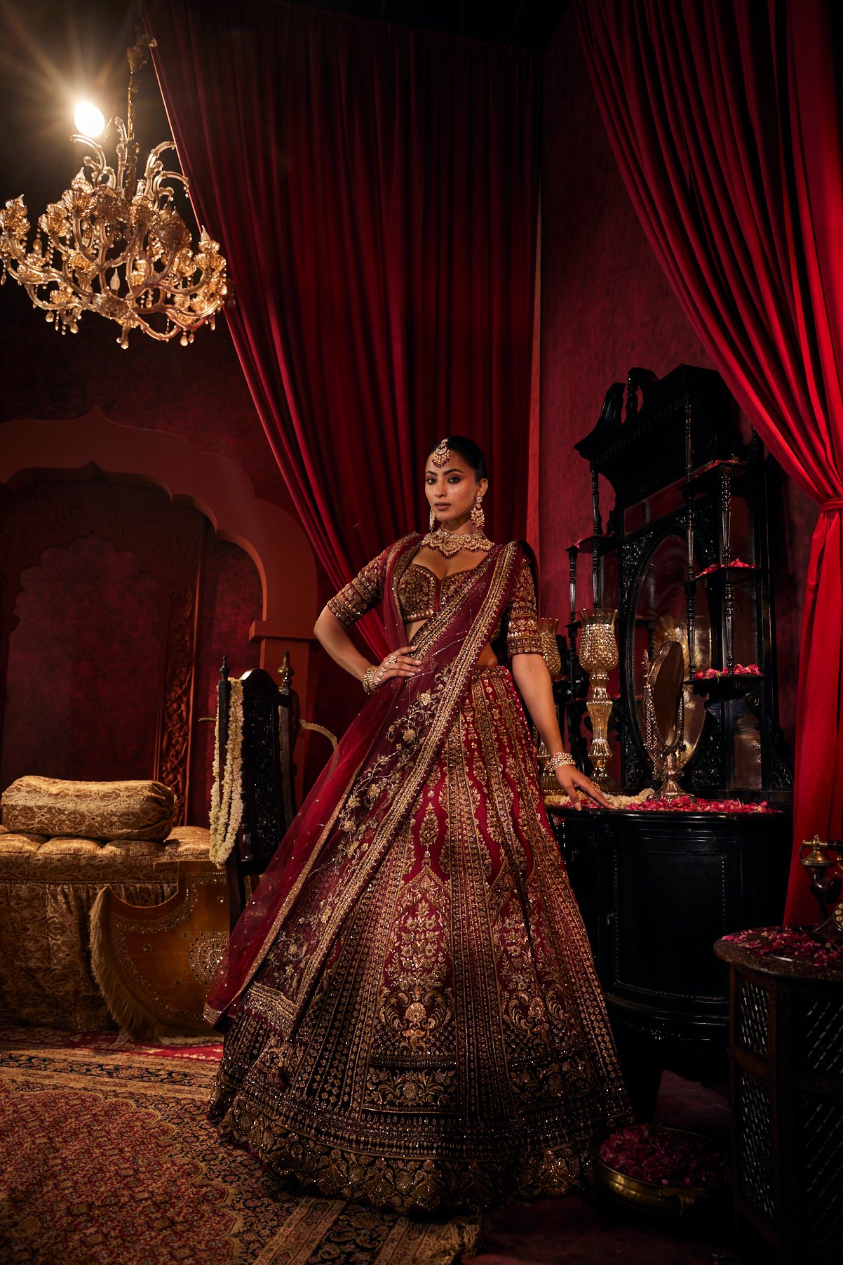 Deep Wine Velvet Zardozi Lehenga
